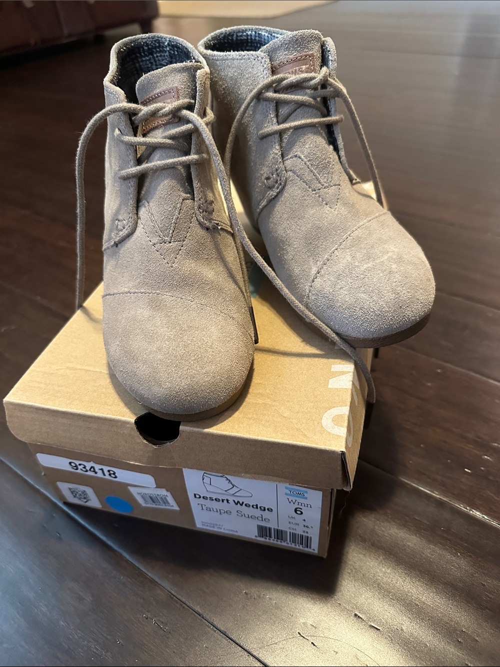 Toms Taupe Suede Desert Wedge Ankle Boots